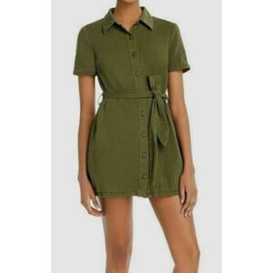 NWT BLANK NYC Womens Green Short Sleeve Collared Mini Shirt Dress Size: XS